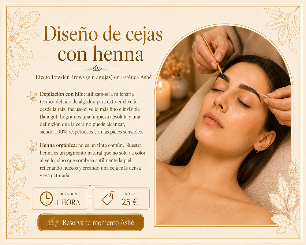Depilación con hilo + henna orgánica para unas cejas más definidas, densas y estructuradas.